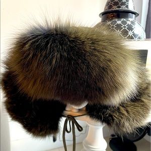 Real Fur Hat with ear flaps (olive green)